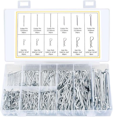 مجموعة متنوعة من 250 قطعة من دبابيس كوتر، بما في ذلك 110 قطعة من دبابيس شعر كوتر، و140 قطعة من مشابك كوتر على شكل حرف R، ودبابيس كوتر شديدة التحمل، مجموعة تثبيت دبابيس الشعر الزنبركية للوصلة، وجزازة العشب، والشاحنة in Kuwait