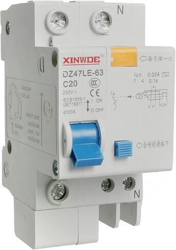 Aopin 1 Poles 20A 230V قاطع دائرة مصغر ذو جهد منخفض DZ47-63 DIN حامل السكك الحديدية، قاطع الدائرة الحالي المتبقي وتسرب الحمل الزائد وحماية الدائرة القصيرة مفتاح الهواء قطعة واحدة in Kuwait