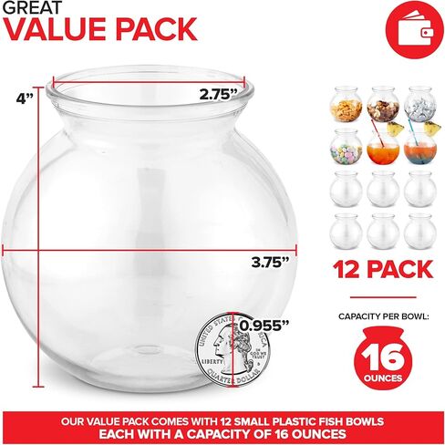 Small Round Plastic Fish Bowls for Parties (3 Pack) 16 oz Clear Mini Drink Bowl, Shatterproof Fishbowl Glasses for Drinks, Centerpieces, Decorations, Goldfish Pond Carnival Game, Centerpiece Vases in Saudi Arabia