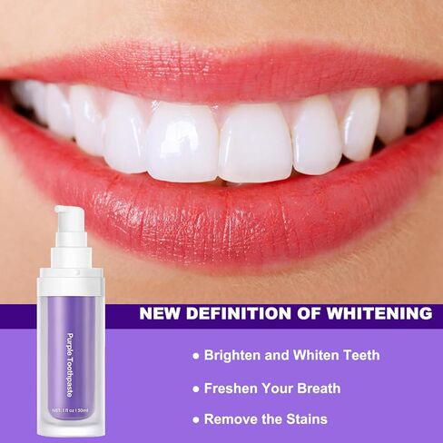 مجموعة تبييض الأسنان، معجون أسنان أرجواني لتبييض الأسنان، إزالة بقع الأسنان، معزز تبييض الأسنان، مصحح لون الأسنان (معجون أسنان أرجواني) in Kuwait