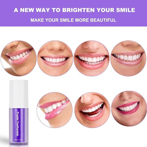 مجموعة تبييض الأسنان، معجون أسنان أرجواني لتبييض الأسنان، إزالة بقع الأسنان، معزز تبييض الأسنان، مصحح لون الأسنان (معجون أسنان أرجواني) in Kuwait