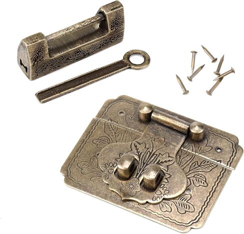 مجموعة واحدة من مزلاج قفل ذهبي عتيق مع مفتاح من تيغول، صندوق نحاسي عتيق مزخرف بمشبك، مع براغي تثبيت in Kuwait