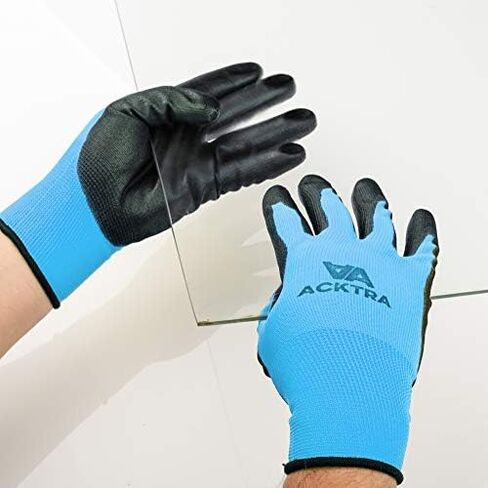 ACKTRA Ultra-Thin PU Safety WORK GLOVES 12 Pairs, WG002 Black/Black, Large in Kuwait