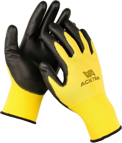 ACKTRA Ultra-Thin PU Safety WORK GLOVES 12 Pairs, WG002 Black/Black, Large in Kuwait