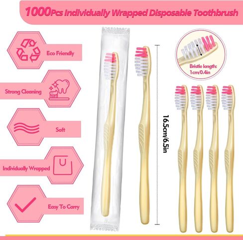 1000 Pcs Disposable Toothbrushes Bulk Individually Wrapped Manual Soft Bristle Travel Toothbrushes Single Use Toothbrush for Adult Kid Homeless Hotel Toiletries Camping Office School Hygiene Supply in Saudi Arabia