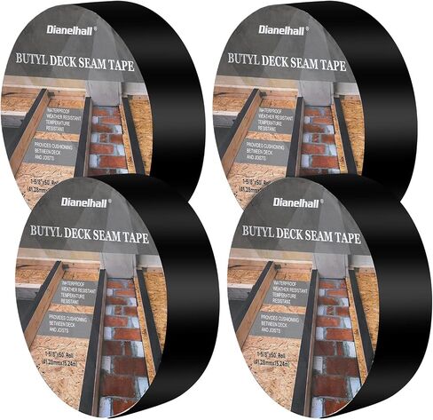 4 Rolls Joist Tape for Decking 1-5/8 Inch x 50 Feet Deck Flashing Tape Joist Protection Tape Butyl Joist Tape for Joists and Beams, Preservative Waterproof Deck Joist Tape, Black in Saudi Arabia