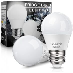 KINDEEP 7W Refrigerator Light Bulb, A15 LED Bulb, 60 Watt Equivalent, Daylight White 5000K, 700LM, Waterproof Appliance Fridge Light Bulb, Ceiling Fan, Non-Dimmable, E26 Medium Base, 2 Pack in Kuwait