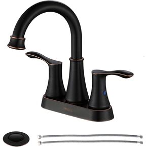 PARLOS Swivel Spout 2-Handle Lavatory Faucet Bathroom Sink Faucet with Metal Pop-up Drain and Faucet Supply Lines, Brushed Gold, 1.2 GPM