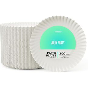 8.5 inch Paper Plates Uncoated,600 Count Everyday Disposable Plates, Light-Weight Paper Plates White, Round Dinner Paper Plates, Large paper plates Lunch, for Mother's Day, Home and Office