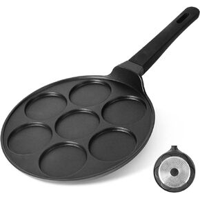 Pancake Pan Nonstick-Suitable for All Stovetops & Induction Cooker, 10.5 Inch Mini Silver Dollar Grill Blini Griddle Crepe Pan, 4 Molds Cake Egg Skillet, 100% PFOA Free Coating in Kuwait
