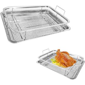 Air Fryer Basket and Tray 15.3'' x 11.4'' for Oven, Stainless Steel Crisper Tray and Basket, Grill Rack Bacon Pan for Air Fryer Oven, Set of 2 Perfect Bakeware in Saudi Arabia