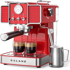Galanz Retro Espresso Machine with Milk Frother, 15 Bar Pump Professional Cappuccino and Latte Machine, 1.5L Removable Water Tank, Retro Blue, 1350 W