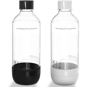 زجاجات صانعة المياه الفوارة سعة 1 لتر من Thorder، خالية من مادة BPA، زجاجات صانعة الصودا PET قابلة لإعادة الاستخدام لآلة الصودا (أسود + أبيض) عبوة من 2 in Kuwait