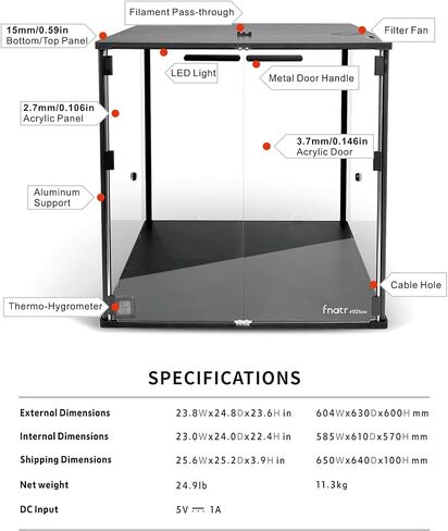 FNATR #02 Box 3D Printer Enclosure Ender 3 Enclosure Prusa Enclosure Bambu Lab Enclosure LED Light HEPA Filter Fan for Creality Ender 3 S1/Prusa MK4/MK3S+/Bambu Lab P1P/Ankermake M5 in Kuwait