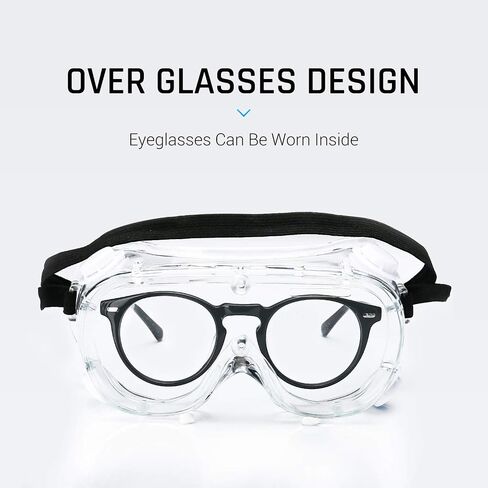 Safety Goggles Medical Goggles Fit Over Eyeglasses Anti-Fog Safety Glasses Clear Lab Goggles chemistry Protective Eyewear ANSI Z87.1 in Kuwait