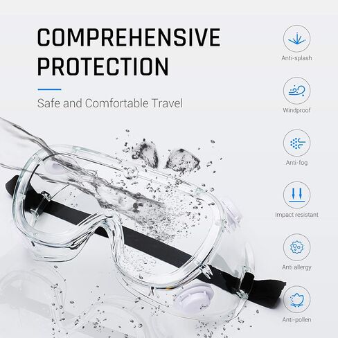 Safety Goggles Medical Goggles Fit Over Eyeglasses Anti-Fog Safety Glasses Clear Lab Goggles chemistry Protective Eyewear ANSI Z87.1 in Kuwait