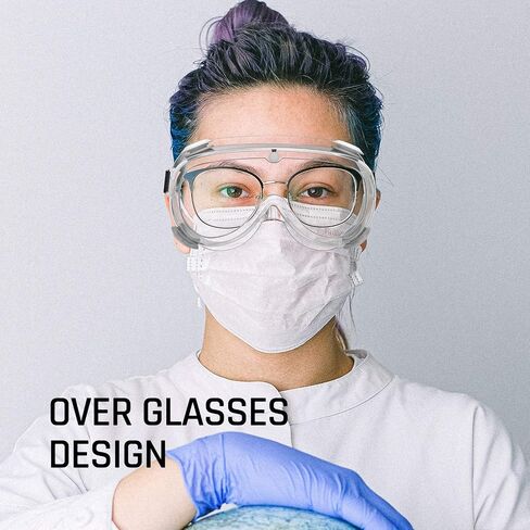 Safety Goggles Medical Goggles Fit Over Eyeglasses Anti-Fog Safety Glasses Clear Lab Goggles chemistry Protective Eyewear ANSI Z87.1 in Kuwait