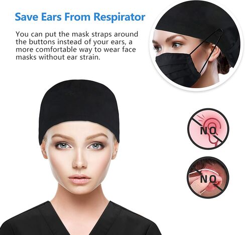 قبعة عمل QBA قابلة للتعديل مع زر، عصابة رأس قطنية للعمل، قبعات مرنة برباط خلفي للنساء والرجال، مقاس واحد in Kuwait