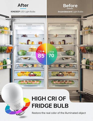 KINDEEP 7W Refrigerator Light Bulb, A15 LED Bulb, 60 Watt Equivalent, Daylight White 5000K, 700LM, Waterproof Appliance Fridge Light Bulb, Ceiling Fan, Non-Dimmable, E26 Medium Base, 2 Pack in Kuwait