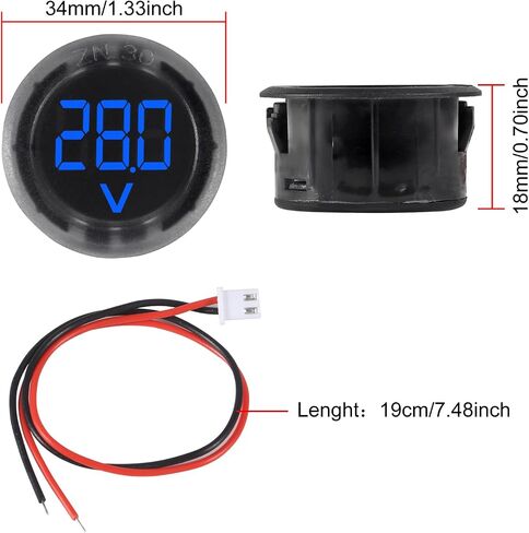 XIITIA 3 قطع DC 4-100V LED شاشة رقمية دائرية بسلكين الفولتميتر DC الرقمي الفولتميتر عرض الرأس حماية الاتصال العكسي (أزرق) in Saudi Arabia