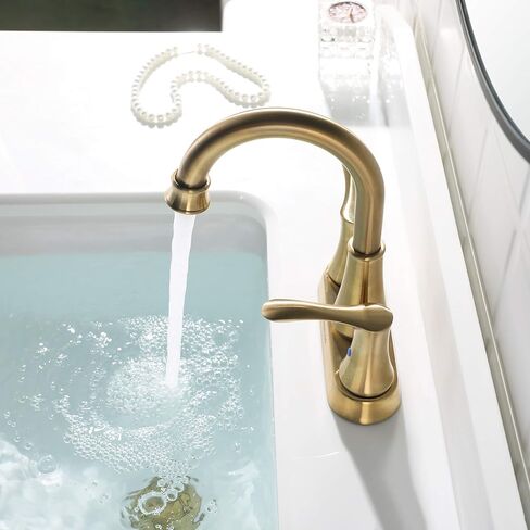 PARLOS Swivel Spout 2-Handle Lavatory Faucet Bathroom Sink Faucet with Metal Pop-up Drain and Faucet Supply Lines, Brushed Gold, 1.2 GPM in Kuwait
