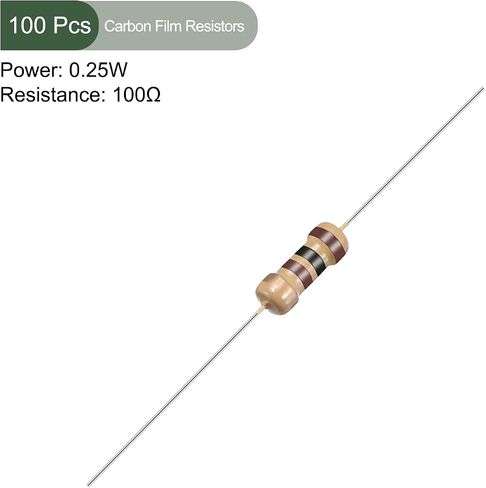 YOKIVE 100 PCS Carbon Film Resistors, 1/4W 100 Ohm 5% Tolerances Resistor, Good for DIY Electronic Projects (4 Color Band, 1.77x0.09-Inch) in Saudi Arabia