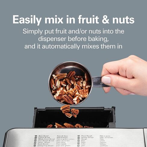 Hamilton Beach Premium Dough & Bread Maker Machine with Auto Fruit and Nut Dispenser, 2 lb. Loaf Capacity, 14 Programmable Settings Including Gluten Free, Stainless Steel (29888) in Saudi Arabia