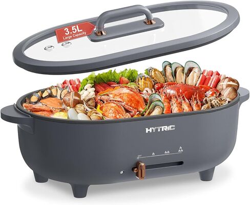 HYTRIC 3.5L Hot Pot Electric for Cooking, Shabu Shabu Pot with Nonstick Coating, Multifunction Electric Pot with Power Control for Noodles, Sauté, Electric Cooker with Glass Lid for Party, BPA-FREE in Kuwait