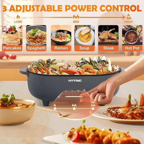 HYTRIC 3.5L Hot Pot Electric for Cooking, Shabu Shabu Pot with Nonstick Coating, Multifunction Electric Pot with Power Control for Noodles, Sauté, Electric Cooker with Glass Lid for Party, BPA-FREE in Kuwait