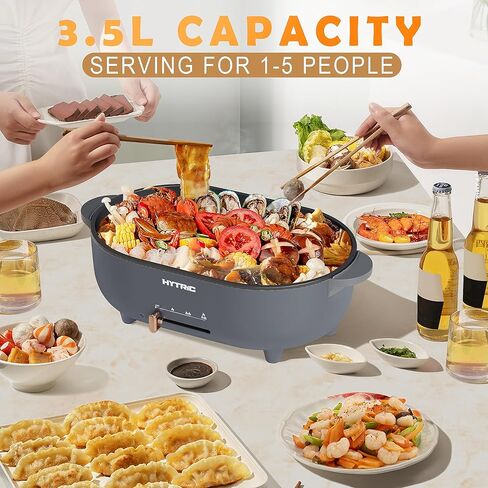 HYTRIC 3.5L Hot Pot Electric for Cooking, Shabu Shabu Pot with Nonstick Coating, Multifunction Electric Pot with Power Control for Noodles, Sauté, Electric Cooker with Glass Lid for Party, BPA-FREE in Kuwait
