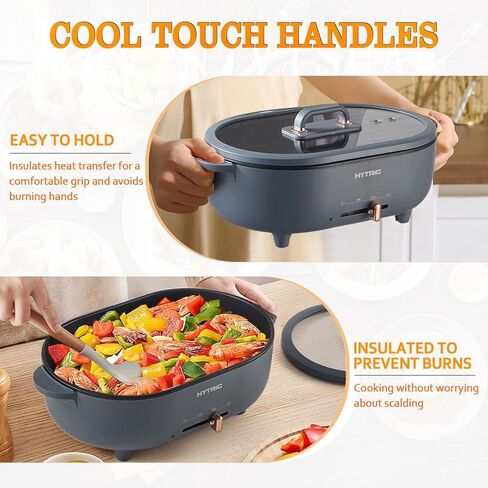 HYTRIC 3.5L Hot Pot Electric for Cooking, Shabu Shabu Pot with Nonstick Coating, Multifunction Electric Pot with Power Control for Noodles, Sauté, Electric Cooker with Glass Lid for Party, BPA-FREE in Kuwait