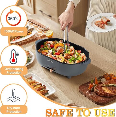 HYTRIC 3.5L Hot Pot Electric for Cooking, Shabu Shabu Pot with Nonstick Coating, Multifunction Electric Pot with Power Control for Noodles, Sauté, Electric Cooker with Glass Lid for Party, BPA-FREE in Kuwait