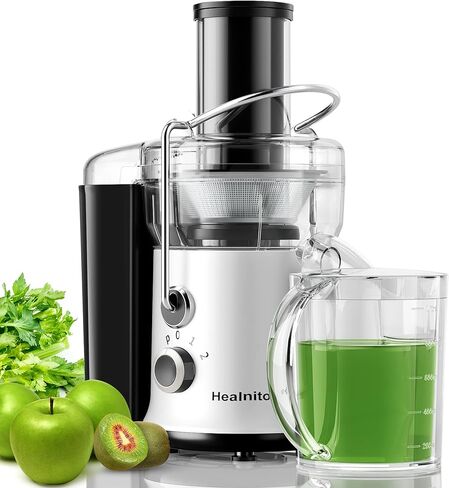 650W 3 Speeds Juicer Machines Vegetable and Fruit, Healnitor Centrifugal Juice Extractor with Wide 3" Feed Chute, Easy to Clean, BPA-Free Compact Centrifugal Juice Maker, White in Kuwait