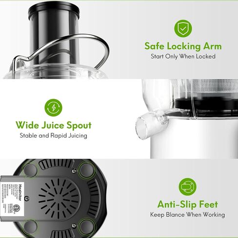 650W 3 Speeds Juicer Machines Vegetable and Fruit, Healnitor Centrifugal Juice Extractor with Wide 3" Feed Chute, Easy to Clean, BPA-Free Compact Centrifugal Juice Maker, White in Kuwait
