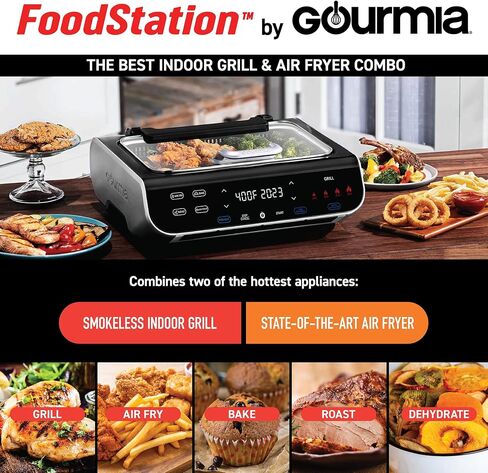 Gourmia Smokeless Indoor Grill & Air Fryer raclette grill with Smoke Extracting Technology Extra-Large Nonstick Cooking electric grill indoor Korean BBQ Style 6 Quart FoodStation™ in Kuwait