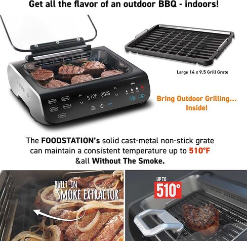 Gourmia Smokeless Indoor Grill & Air Fryer raclette grill with Smoke Extracting Technology Extra-Large Nonstick Cooking electric grill indoor Korean BBQ Style 6 Quart FoodStation™ in Kuwait