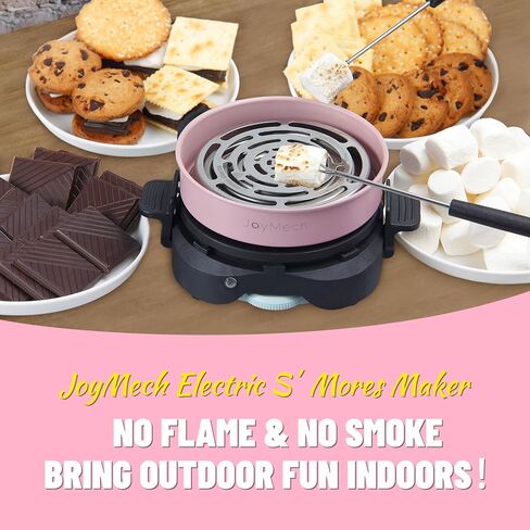 JoyMech Electric S'mores Maker Tabletop Indoor, Marshmallow Roaster Machine, Includes 4 Forks, Excellent Gift for Adults and Kids in Holidays, Birthday Parties and Christmas (Pink) in Saudi Arabia