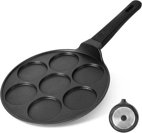CAINFY Pancake Pan Maker غير لاصق متوافق مع الحث، 10.5 بوصة صغيرة غير لاصقة فضية دولار شواية Blini Griddle Crepe Pan، 7 قوالب كعكة طباخ البيض مقلاة لهدايا الأطفال in Kuwait
