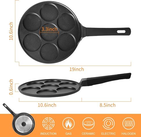 CAINFY Pancake Pan Maker غير لاصق متوافق مع الحث، 10.5 بوصة صغيرة غير لاصقة فضية دولار شواية Blini Griddle Crepe Pan، 7 قوالب كعكة طباخ البيض مقلاة لهدايا الأطفال in Kuwait
