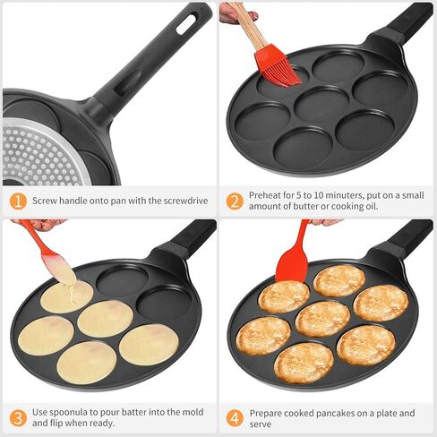 CAINFY Pancake Pan Maker غير لاصق متوافق مع الحث، 10.5 بوصة صغيرة غير لاصقة فضية دولار شواية Blini Griddle Crepe Pan، 7 قوالب كعكة طباخ البيض مقلاة لهدايا الأطفال in Kuwait