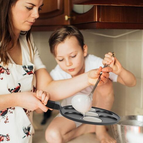 CAINFY Pancake Pan Maker غير لاصق متوافق مع الحث، 10.5 بوصة صغيرة غير لاصقة فضية دولار شواية Blini Griddle Crepe Pan، 7 قوالب كعكة طباخ البيض مقلاة لهدايا الأطفال in Kuwait