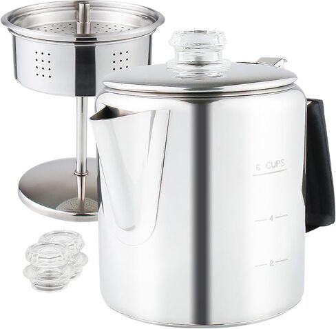 APOXCON Multi Use Percolator Coffee Pot with Glass Knob and Silica Gel Handle, Stainless Steel Coffee Maker for Indoor Induction Cooktop, Electric Stove, Outdoor Campfire Stovetop 6 Cup in Saudi Arabia