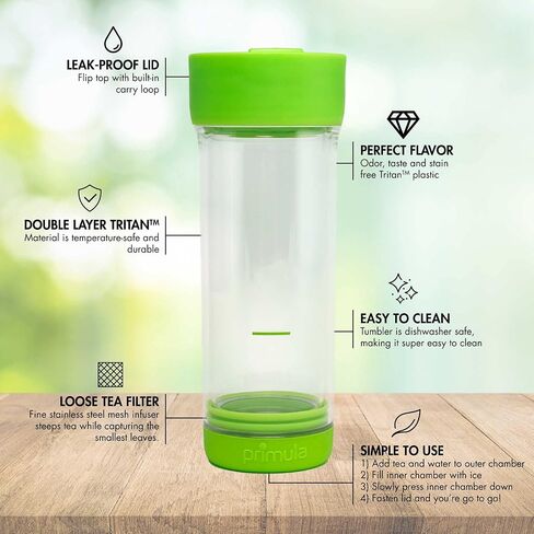 Primula Press and Go Iced Tea Iced Tea Brewer and Tumbler For Loose Leaf or Bagged Teas, Double Wall Travel Tea Mug with Stainless Steel Infuser, Leakproof, Dishwasher Safe, Teal in Kuwait