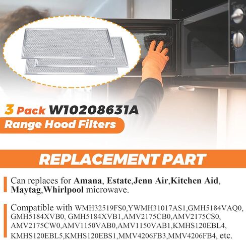 2026 Upgraded W10208631A Microwaves Grease Filter Approx. 13" x 6" by Beaquicy - Replacement for Whirlpool GE Microwaves - Pack of 2 in Kuwait