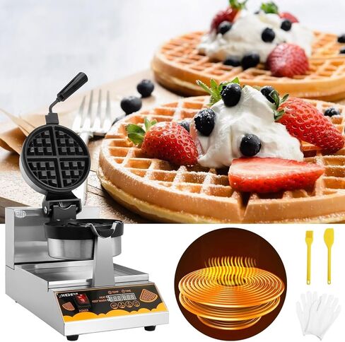 صانع الوافل البلجيكي التجاري من WICHEMI، ماكينة الوافل البلجيكية، ماكينة الوافل القابلة للدوران 180 درجة، ماكينة الوافل الذكية LED الرقمية غير اللاصقة لمطعم الفندق، 1250 وات in Kuwait