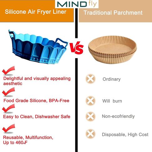 MINDFLY 3 عبوات من بطانات السيليكون المستديرة للمقلاة الهوائية من 4 إلى 8 كيو تي، ملحقات مقلاة الهواء القابلة لإعادة الاستخدام مقاس 8.5 بوصة - وعاء سلة من السيليكون لإدخالات الميكروويف في فرن المقلاة الهوائية. (أحمر + أزرق + بني) in Kuwait