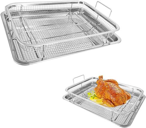 Air Fryer Basket and Tray 15.3'' x 11.4'' for Oven, Stainless Steel Crisper Tray and Basket, Grill Rack Bacon Pan for Air Fryer Oven, Set of 2 Perfect Bakeware in Saudi Arabia