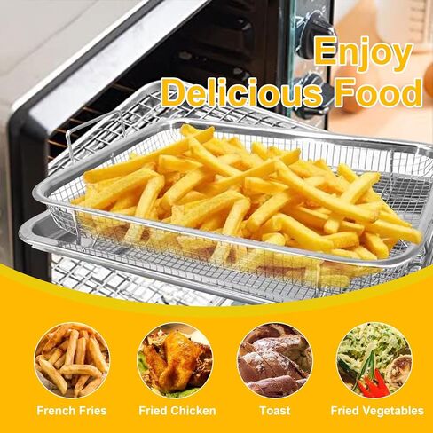 Air Fryer Basket and Tray 15.3'' x 11.4'' for Oven, Stainless Steel Crisper Tray and Basket, Grill Rack Bacon Pan for Air Fryer Oven, Set of 2 Perfect Bakeware in Saudi Arabia