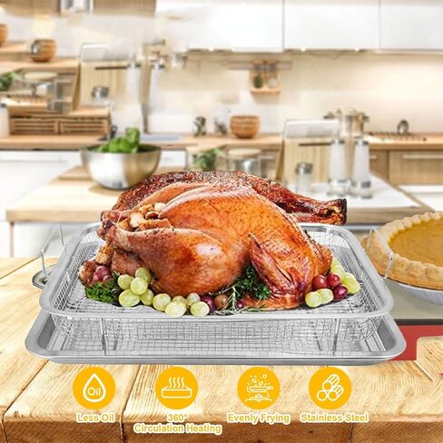 Air Fryer Basket and Tray 15.3'' x 11.4'' for Oven, Stainless Steel Crisper Tray and Basket, Grill Rack Bacon Pan for Air Fryer Oven, Set of 2 Perfect Bakeware in Saudi Arabia