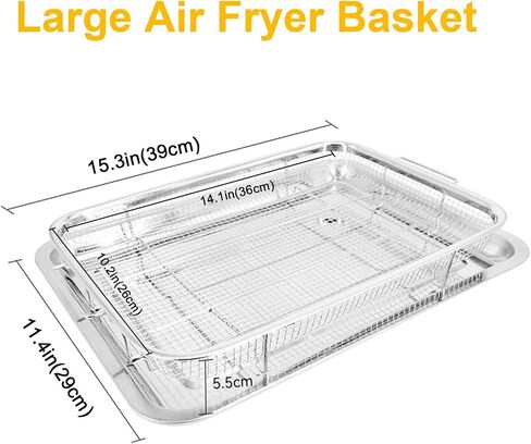 Air Fryer Basket and Tray 15.3'' x 11.4'' for Oven, Stainless Steel Crisper Tray and Basket, Grill Rack Bacon Pan for Air Fryer Oven, Set of 2 Perfect Bakeware in Saudi Arabia